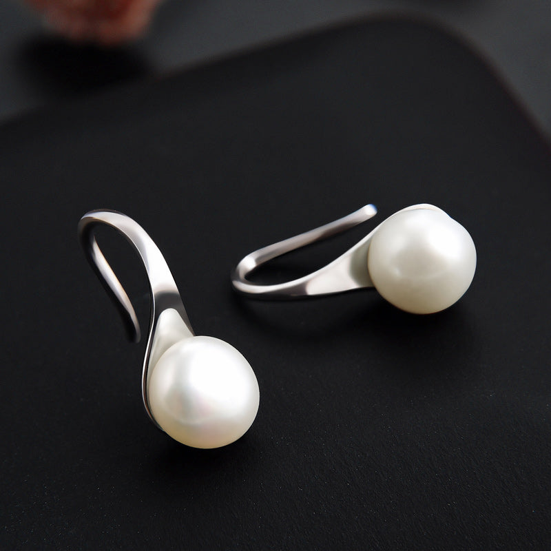 Delicate pearl hook earrings silver