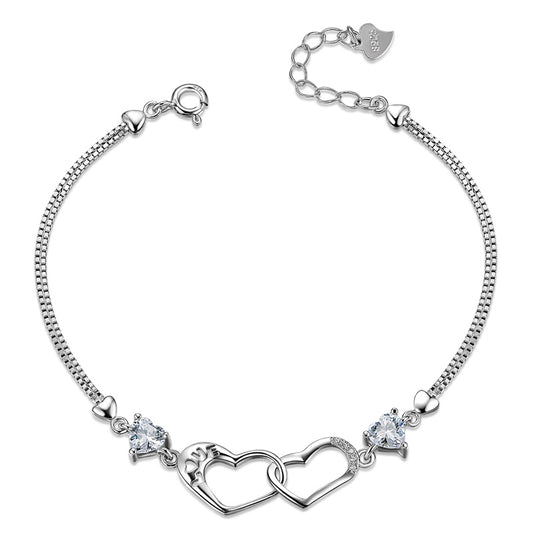 Stylish heart silver bracelet with cubic zirconia