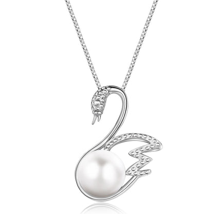 Delicate silver swan necklace with pearl pendant