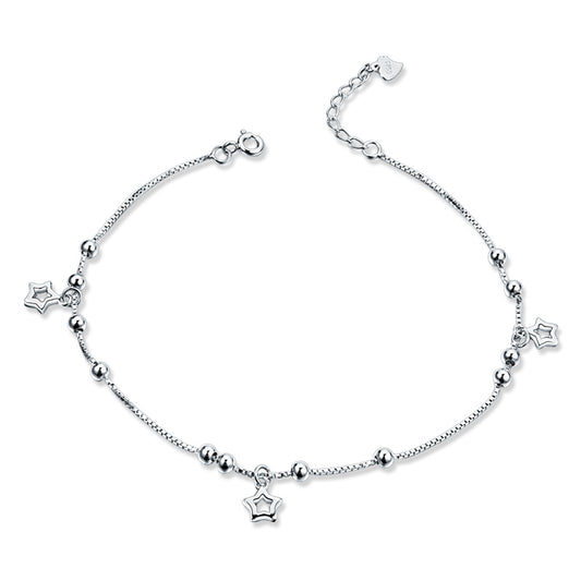 Delicate silver five-pointed star anklet meaning