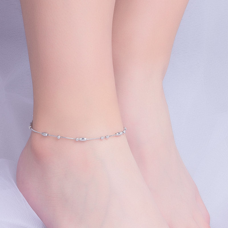 Silver beaded chain anklet
