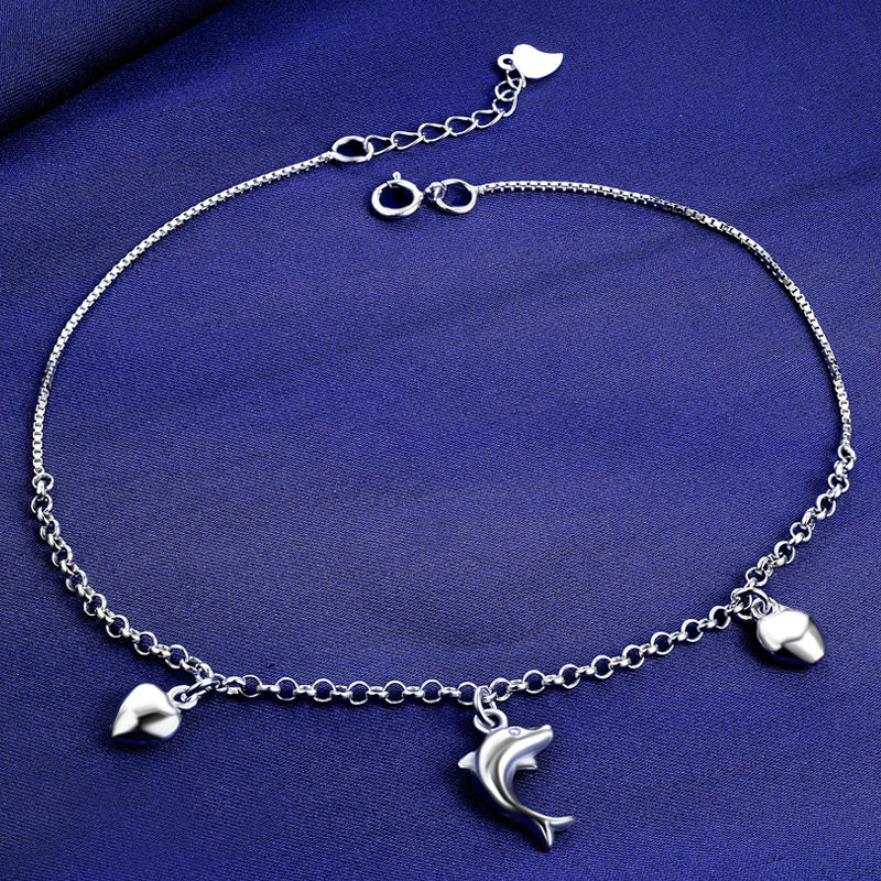 Delicate silver dolphin ankle bracelet