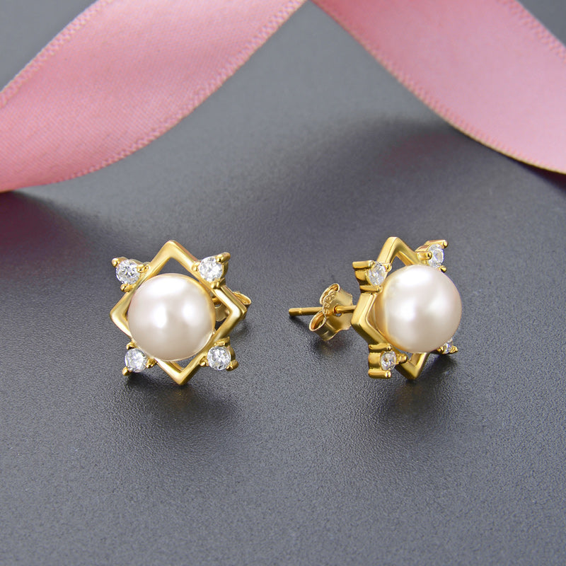 Wedding earrings for brides gold pearl