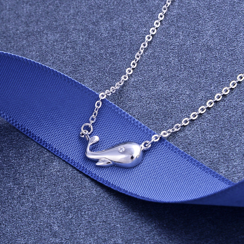 Solid silver whale necklace