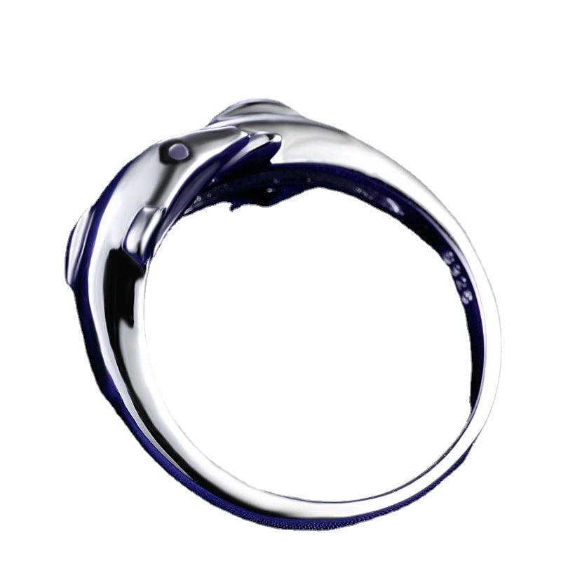 Simple dolphin silver ring band