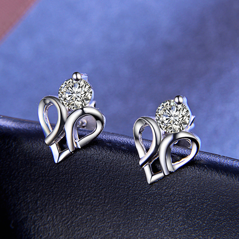 Silver glitter heart stud earrings