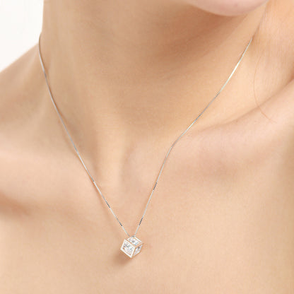 Delicate silver cubic pendant necklace