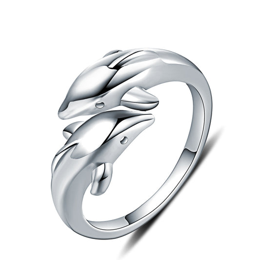 Simple dolphin silver ring band