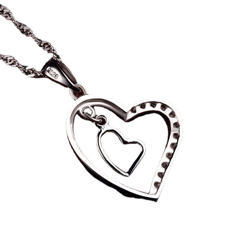 Silver heart necklace chunky for women's prom night
