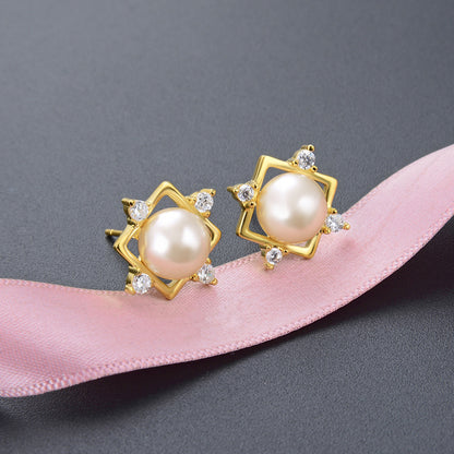 Wedding earrings for brides gold pearl