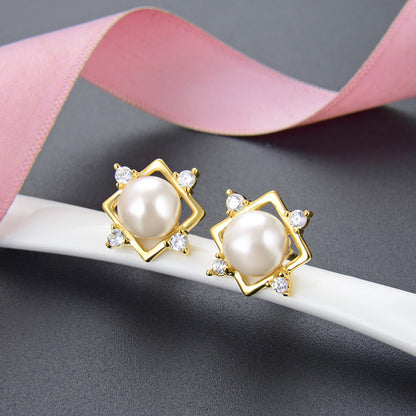 Wedding earrings for brides gold pearl