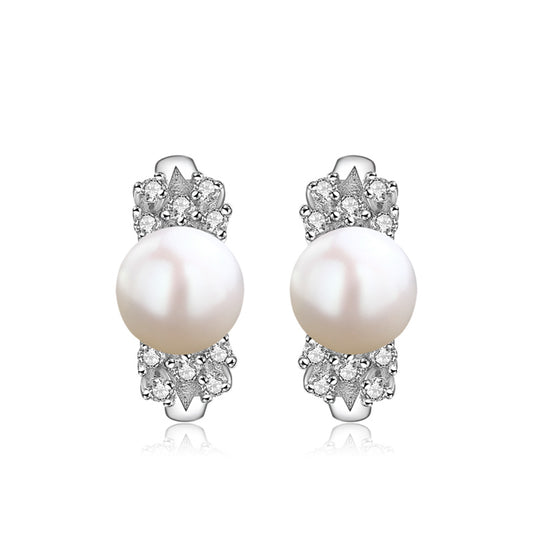 Simple silver pearl earrings