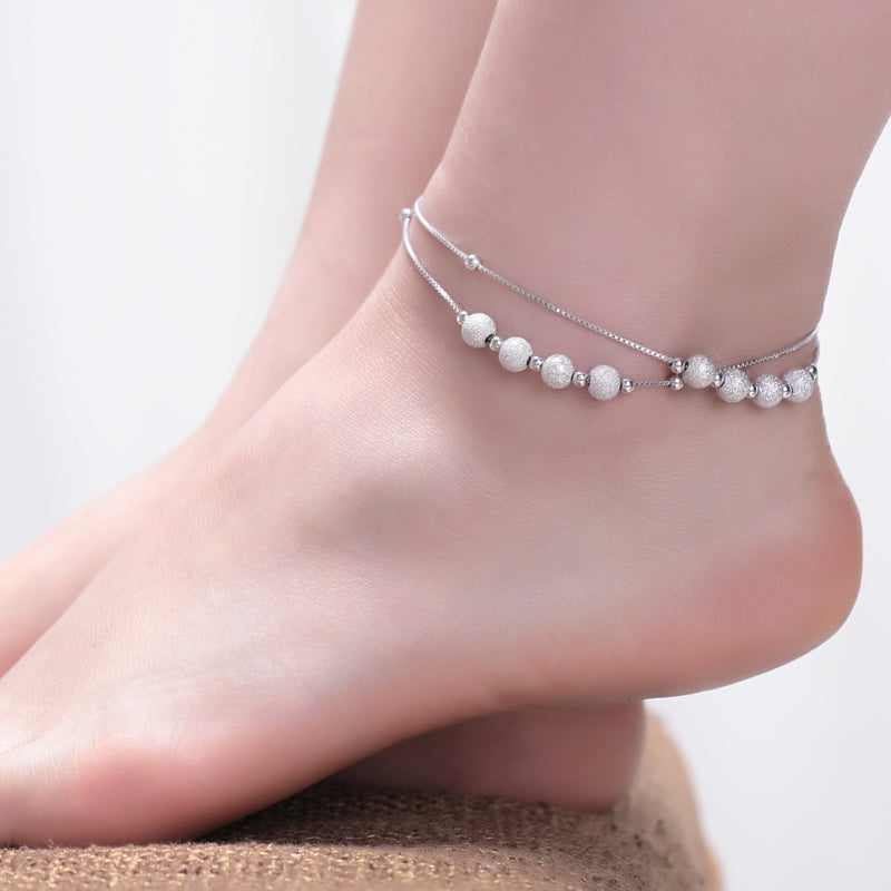 Silver beaded ankle bracelet