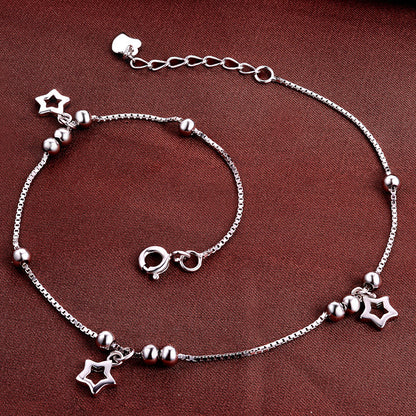 Delicate silver five-pointed star anklet meaning