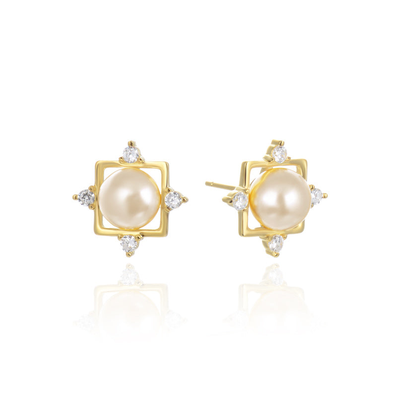 Wedding earrings for brides gold pearl