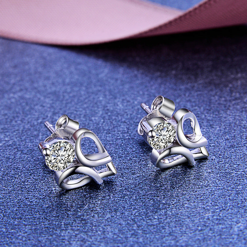 Silver glitter heart stud earrings