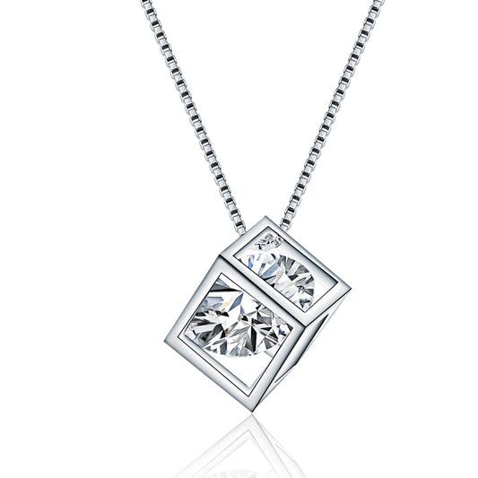 Delicate silver cubic pendant necklace