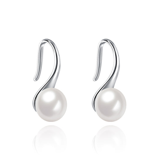 Delicate pearl hook earrings silver
