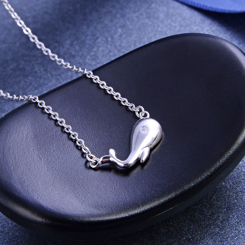 Solid silver whale necklace