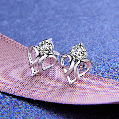 Silver glitter heart stud earrings