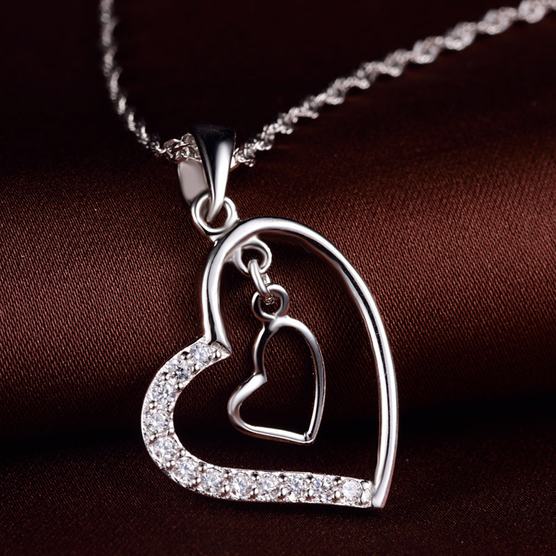 Elegant silver heart necklace chunky for prom dress