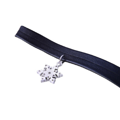 Leather choker with silver snowflake pendant