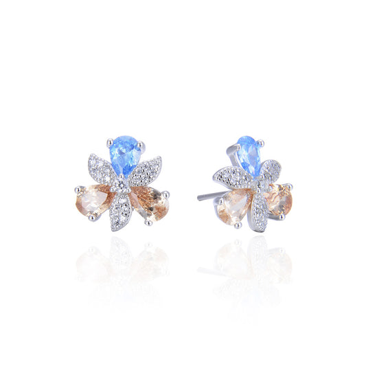 Silver Earrings Studs with Diamonds